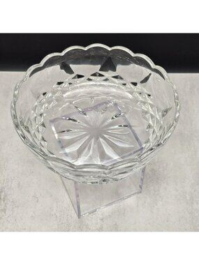 Vintage Lonchamp Cut Glass Bowl With Scalloped Edge And Diamond Pattern Design